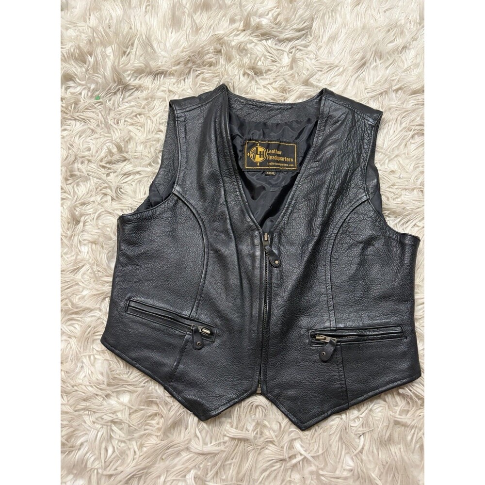 Vintage Leather Headquarters Womens 3XL Vest Black Motorcycle Biker Zip Up XXXL